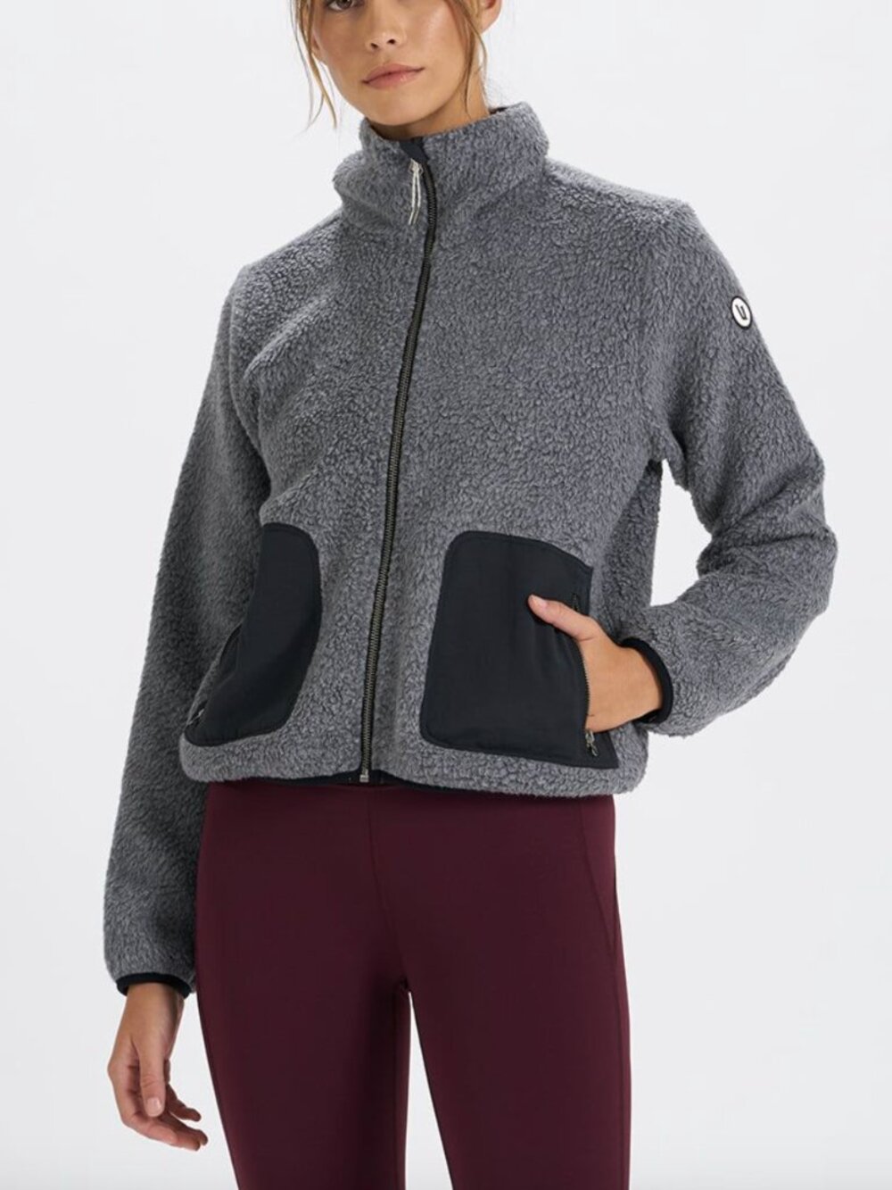 Vuori Alpine Sherpa Fleece Jacket Gray Black Full Zip Small